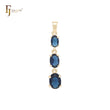 Triple solitaire oval deep blue CZs 14K Gold Pendant