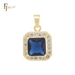 Halo solitaire cushion cut deep blue CZ 14K Gold Pendant