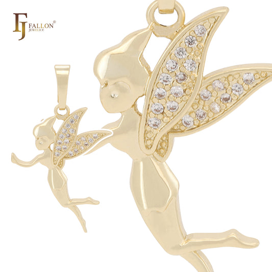 Whiet CZs cluster 14K Gold fairy pendant