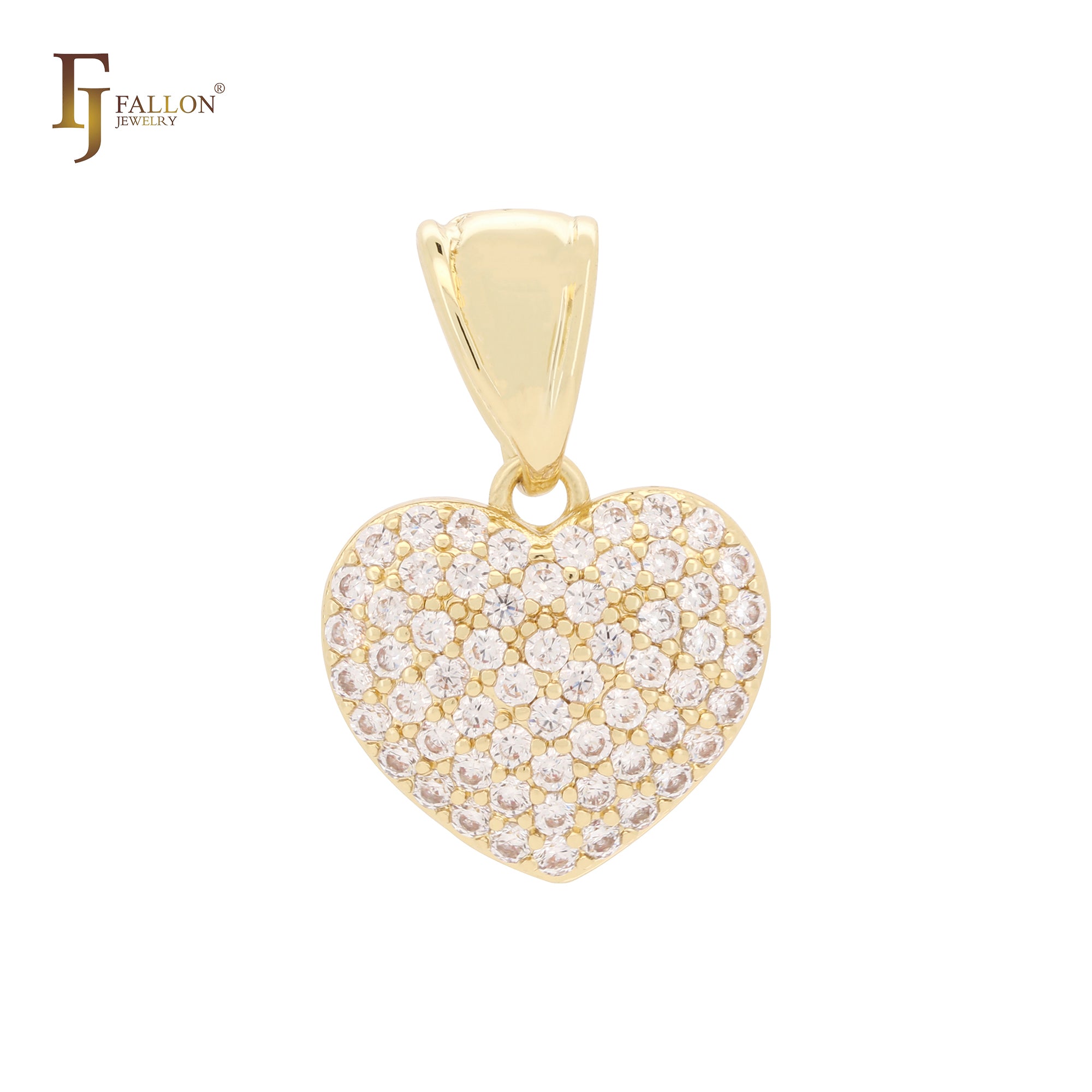 Cluster White CZs 14K Gold heart shape pendant