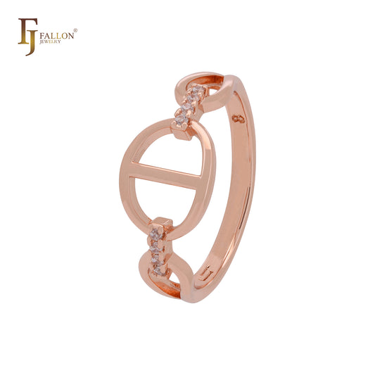 Mariner shape link with white CZs Rose Gold Fashion Rings