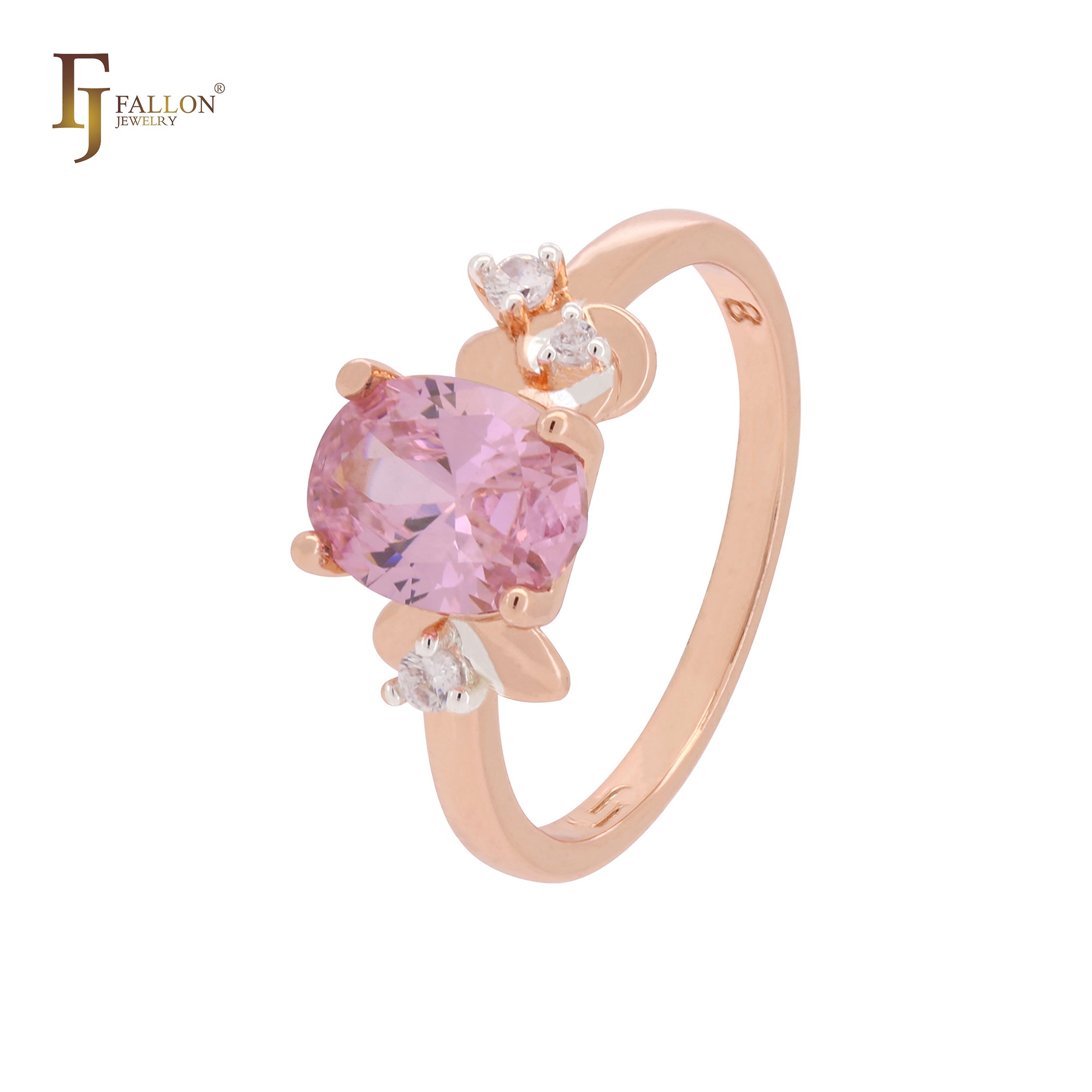 Flora oval cut pink cz solitaire Rose Gold two tone Engagement Rings