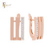 Triple rows with paved white CZs Rose Gold two tone Clip-On Earrings