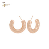 Hexagon textured C Hoop 14K Gold, Rose Gold, White Gold Stud Earrings