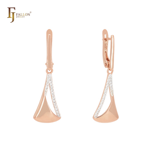 Triangular pendulum of white CZs Rose Gold Clip-On Earrings