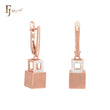 Cube with hollow cube of white CZs Rose Gold Clip-On Earrings