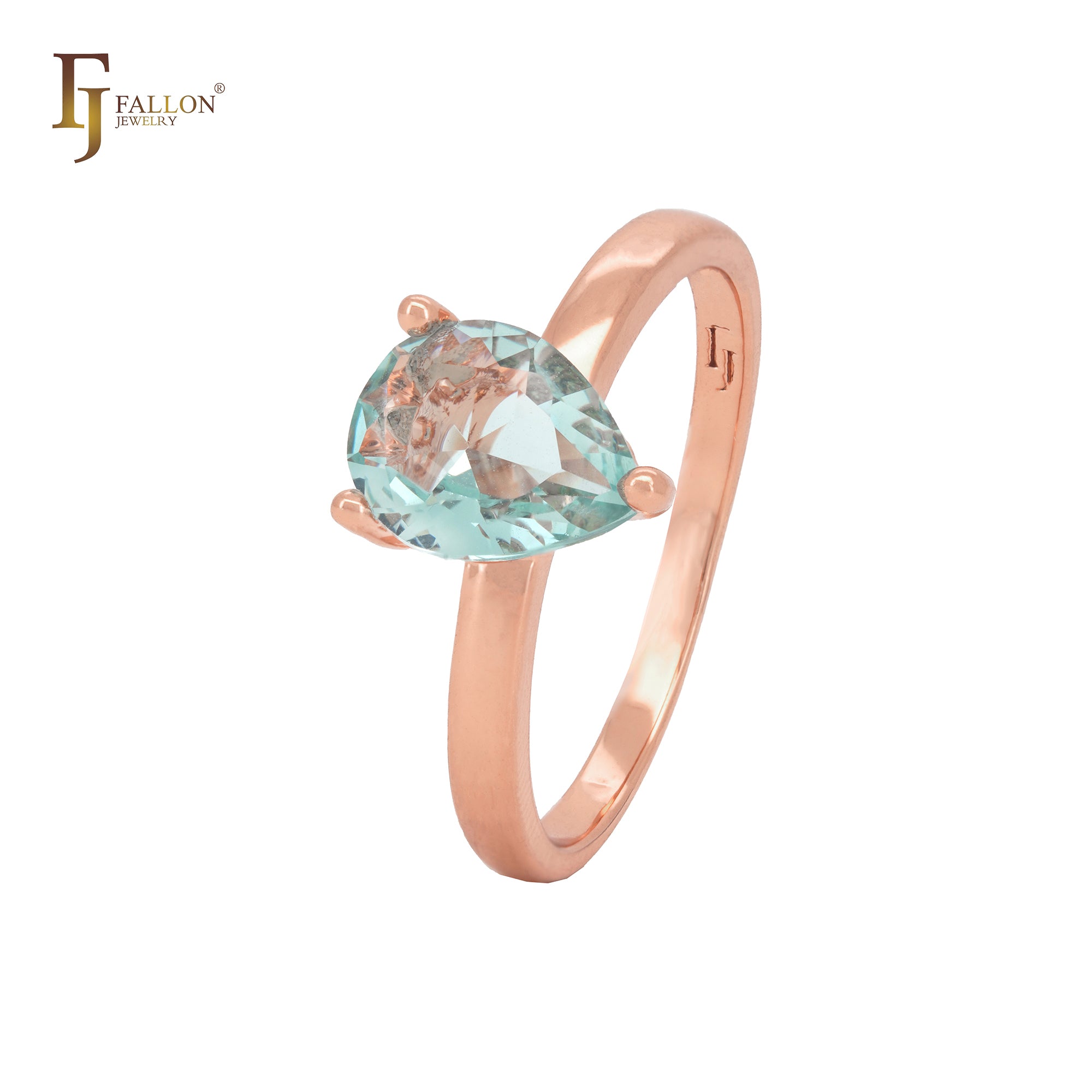 Solitaire apple green drop CZ Rose Gold Fashion Rings