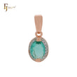 Halo giant oval deep apple green CZ with white czs Rose Gold two tone Pendant