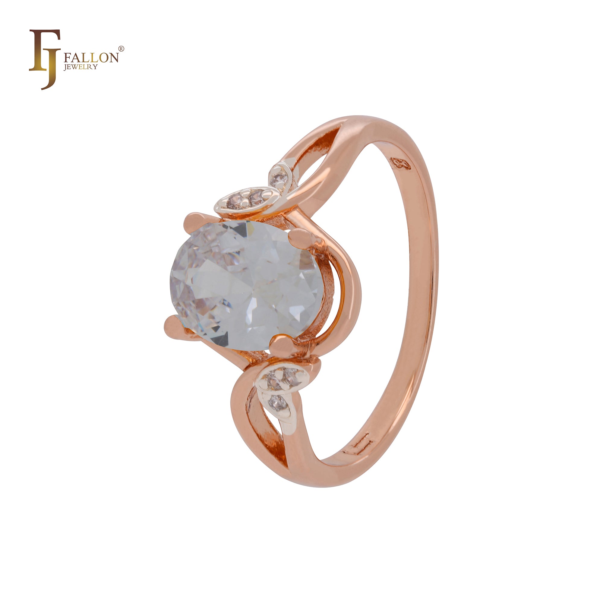 Solitaire Orange CZs with leaves of white CZ Rose Gold two tone Fashion Rings