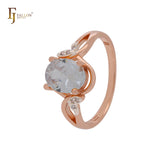 Solitaire Orange CZs with leaves of white CZ Rose Gold two tone Fashion Rings