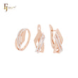 Geometric double layers of white CZs Rose Gold two tone Jewelry Set with Rings