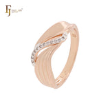 Fluffy ribbon of white CZs Rose Gold two tone Fashion Rings