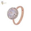 Halo Giant Rounded White Solitaire CZ Rose Gold two tone Engagement Rings