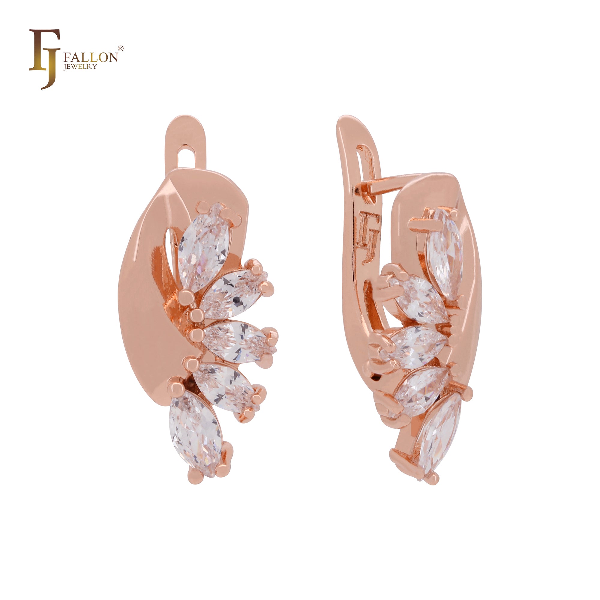 Luxurious cluster marquise olive yellow or white CZs Rose Gold Clip-On Earrings