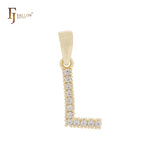 Alphabetic Letter Sign of cluster white CZs 14K Gold Pendant