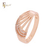 Triple white CZs layers interlocking thousand ribbons Rose Gold Fashion Rings