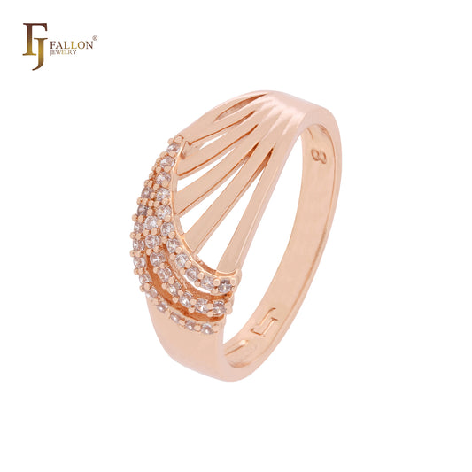 Triple white CZs layers interlocking thousand ribbons Rose Gold Fashion Rings