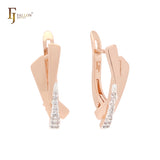 Triangular interlocking riboons with white CZs Rose Gold two tone Clip-On Earrings