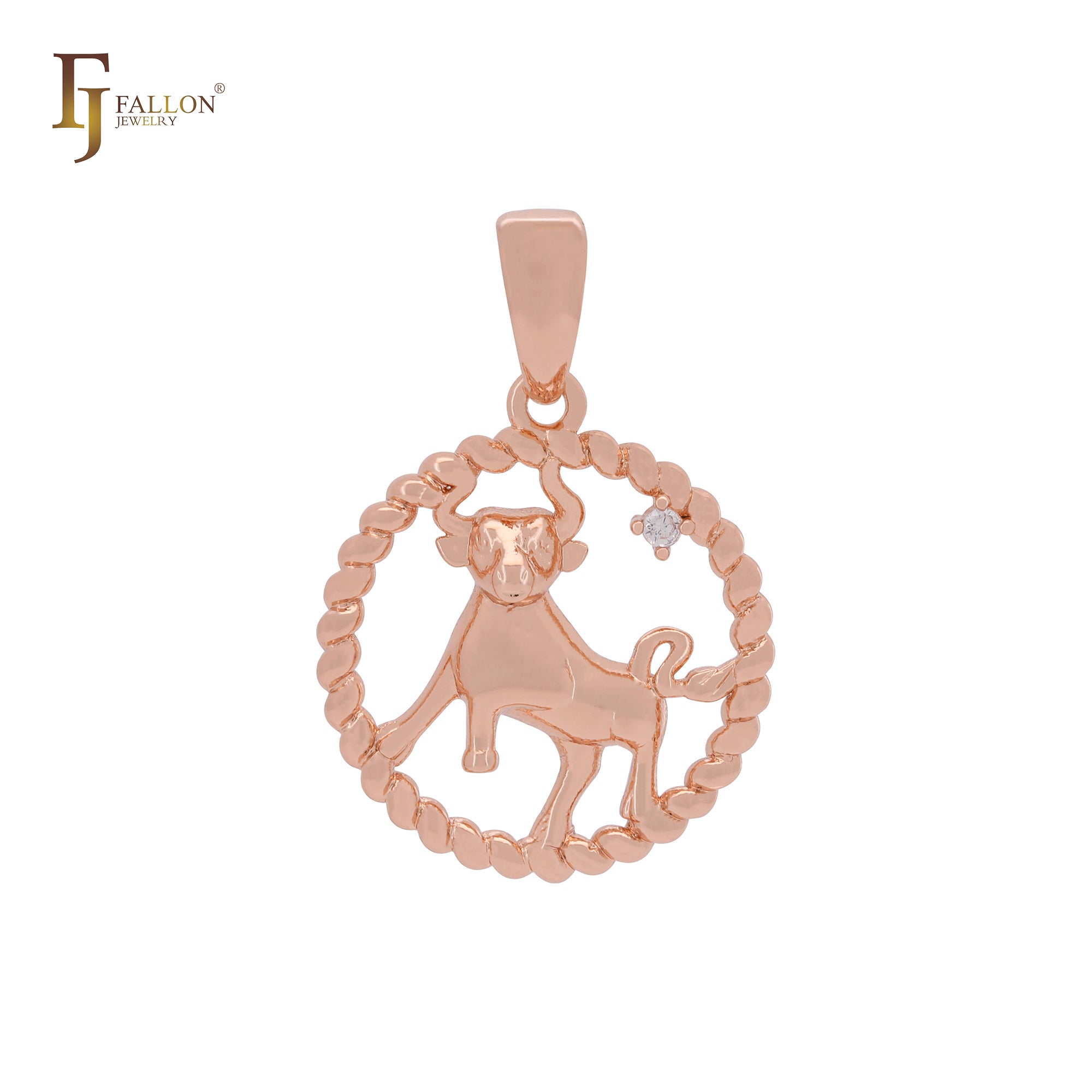 Oval rope of twisted beads circle constellation zodiac Rose Gold Pendant