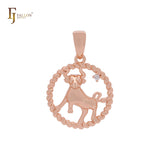 Oval rope of twisted beads circle constellation zodiac Rose Gold Pendant