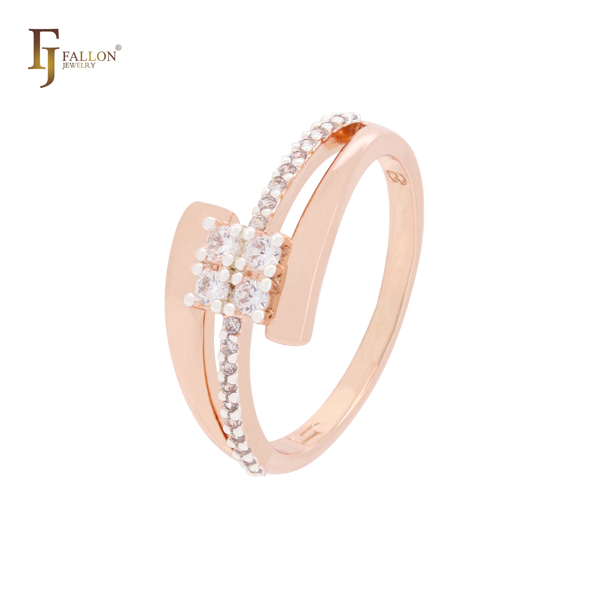 Lightning sign of white CZs Rose Gold two tone Fashion Rings