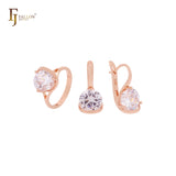 Elegant clawed solitaire white CZ Rose Gold Jewelry Set with Rings