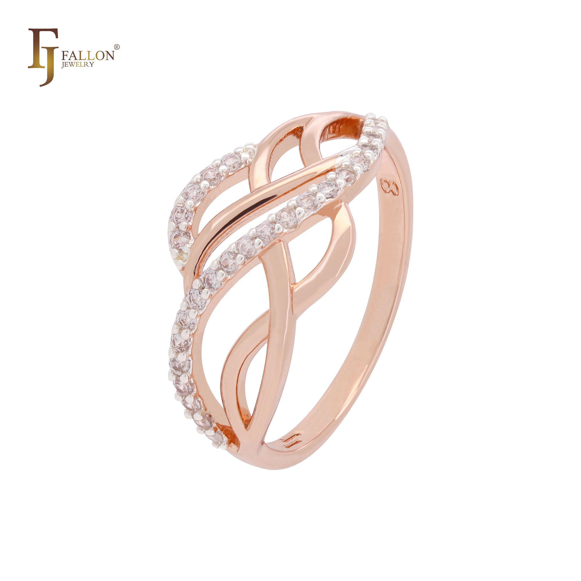 Thousand bands of paved white CZs Rose Gold two tone Fashion Rings