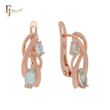 Branches of double lake blue Marquise CZs Rose Gold Clip-On Earrings