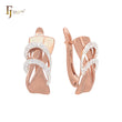 Ribbon crossing bands of white CZ Rose Gold Clip-On Earrings