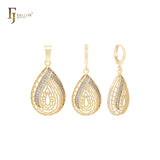 Teardrop pear shaped with white CZs filigree 14K Gold Jewelry Set with Pendant