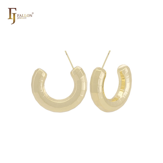 Squared textured C hoop 14K Gold, Rose Gold, White Gold Stud Earrings