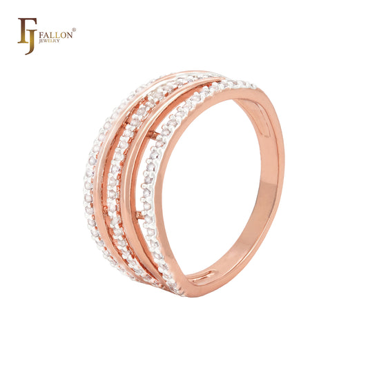 Geometric Five rows of white CZs Rose Gold two tone Fashion Rings