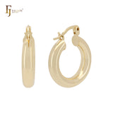 Rounded tube glossy chunky 4mm 14K Gold C Hoop Earrings