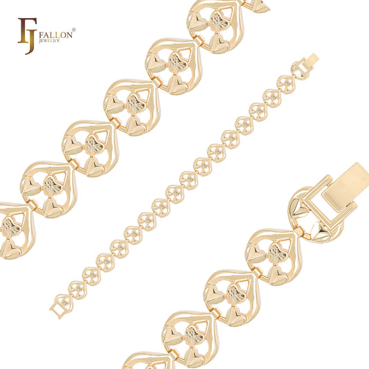 Triple heart hearty fancy link 14K Gold Bracelets