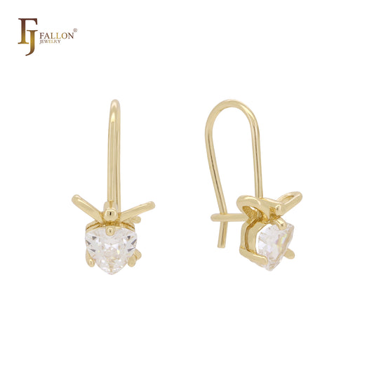 Solitaire triangular cut white CZ Rose Gold child earrings