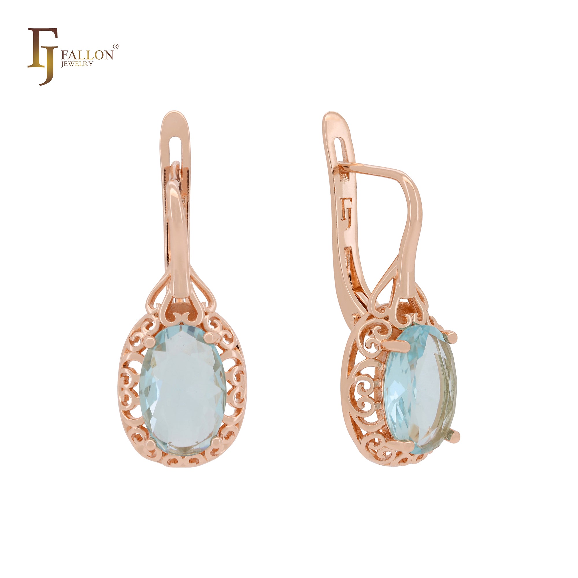 Hearty waves filigree halo lake blue CZ Rose Gold Clip-On Earrings