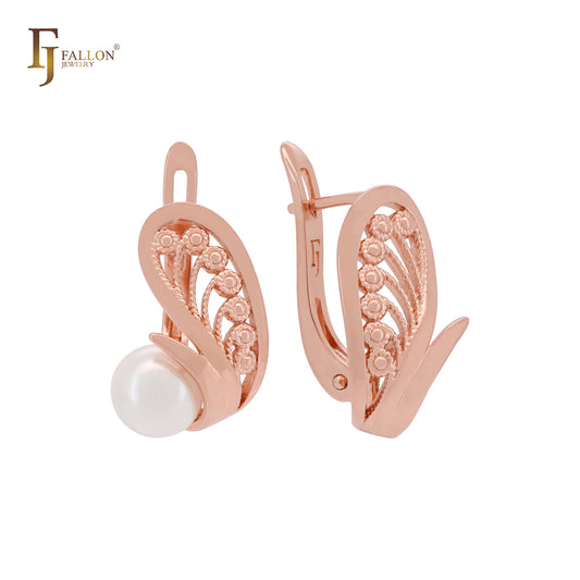 Filigree Pearl Rose Gold Fashion Jewelry Set with Rings