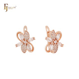 Great cluster leaves of white CZs 14K Gold Clip-On Earrings