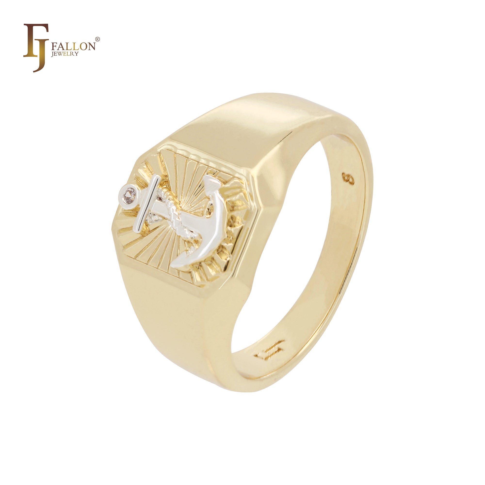 The Anchor sign 14K Gold two tone Signet Men's Rings