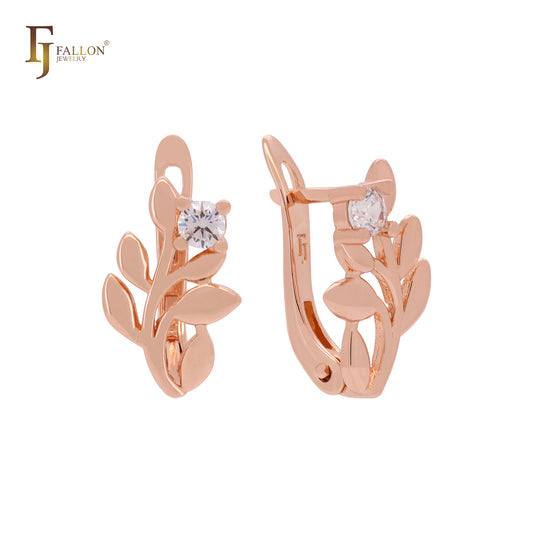 Blooming branch of solitaire white CZ Rose Gold Clip-On Earrings