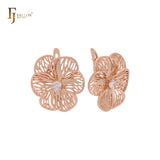 Elegant luxurious great flower of wires and white CZ Rose Gold Clip-On Earrings