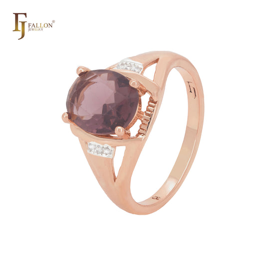 Great oval red coffee CZ Rose Gold two tone Fashion Rings