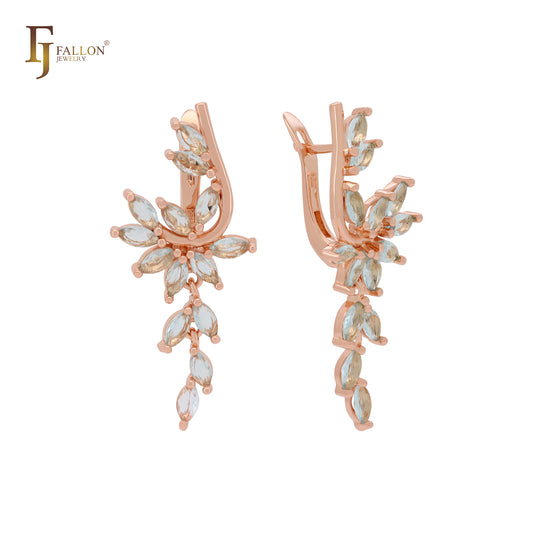 Luxurious Deep lake blue cluster CZs Rose Gold Clip-On Earrings