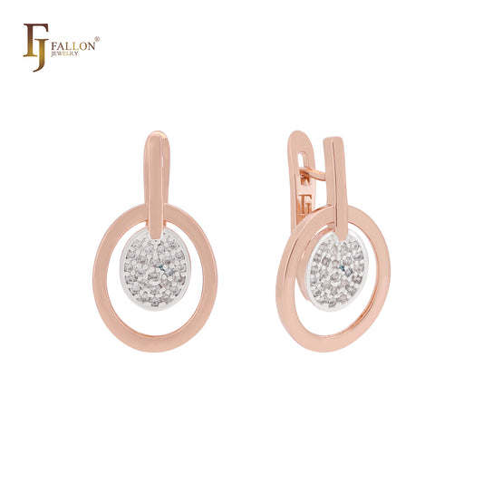 Circle with white paved CZs Rose Gold two tone Clip-On Earrings