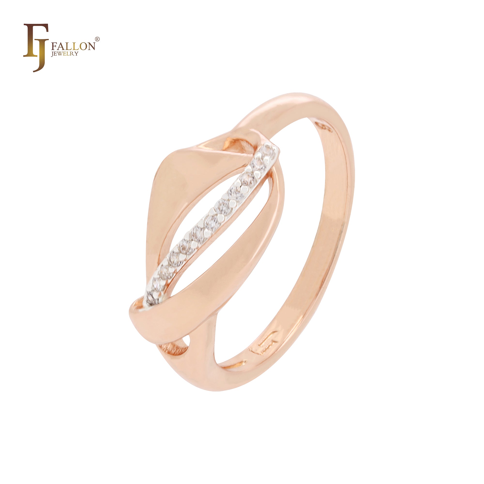 Elegant interlocking ribbons with white CZs Rose Gold Fashion Rings