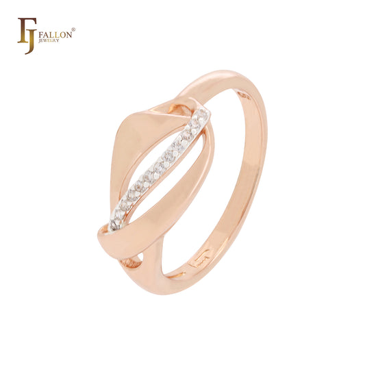 Elegant interlocking ribbons with white CZs Rose Gold Fashion Rings