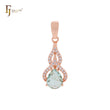 Paved white CZs with solitaire teardrop apple green CZ Rose Gold Pendant