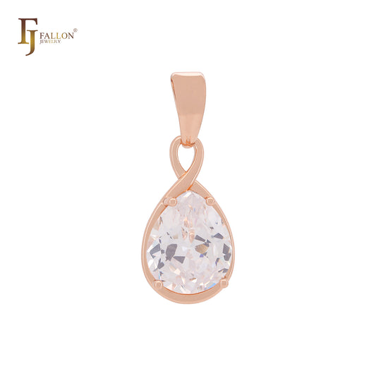Infinity teardrop white CZ drop Rose Gold Solitaire Pendant
