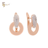 Wonderful luxurious white CZs lock Rose Gold two tone Clip-On Earrings