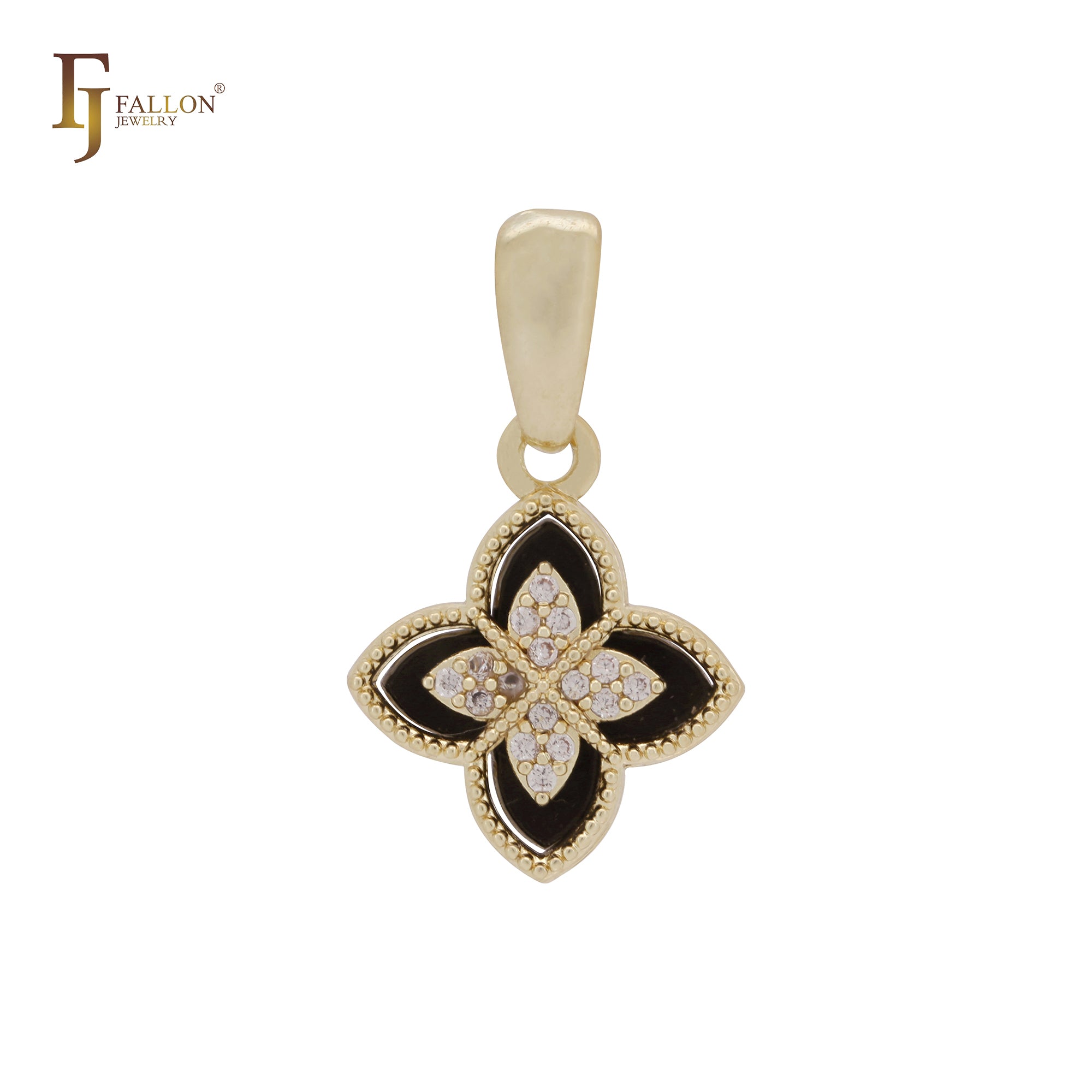 Black and white layered clover 14K Gold, Rose Gold Pendant